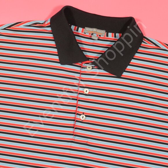 Peter Millar Summer Comfort Golf Polo Shirt Mens XL Red Blue Black Stripe - Picture 1 of 5